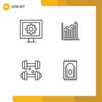 Group of 4 Filledline Flat Colors Signs and Symbols for control statistics watch business dumbbell Editable Vector Design Elements