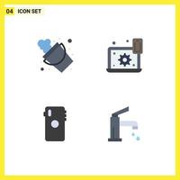 Set of 4 Modern UI Icons Symbols Signs for bucket phone tool preference mobile Editable Vector Design Elements