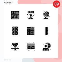 Mobile Interface Solid Glyph Set of 9 Pictograms of ruler technology earth gallery wheel Editable Vector Design Elements