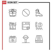 Set of 9 Vector Outlines on Grid for database shopping prohibited gift present Editable Vector Design Elements