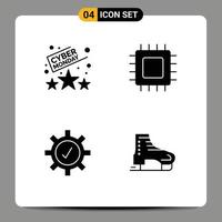 Group of 4 Modern Solid Glyphs Set for rating protection time devices settings Editable Vector Design Elements