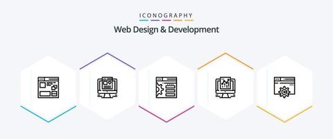 Web Design And Development 25 Line icon pack including google . analytics . web . setting vector