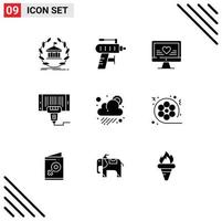 Group of 9 Solid Glyphs Signs and Symbols for scan machine tool barcode heart Editable Vector Design Elements