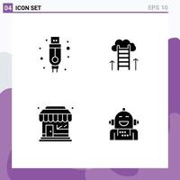 4 Universal Solid Glyphs Set for Web and Mobile Applications adapter market store career path success store Editable Vector Design Elements