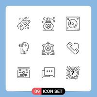 Group of 9 Outlines Signs and Symbols for people user party network man Editable Vector Design Elements