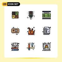 Universal Icon Symbols Group of 9 Modern Filledline Flat Colors of origami design price hobby ticket Editable Vector Design Elements