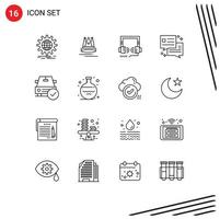 16 Thematic Vector Outlines and Editable Symbols of checked office marketing dialog web Editable Vector Design Elements