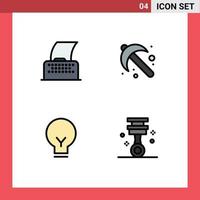 Group of 4 Modern Filledline Flat Colors Set for cinema script bulb typewriter spade ui Editable Vector Design Elements