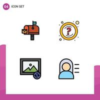 Set of 4 Modern UI Icons Symbols Signs for mail photo postoffice questions education Editable Vector Design Elements