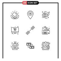 Set of 9 Vector Outlines on Grid for monitor shopping marker online heart Editable Vector Design Elements
