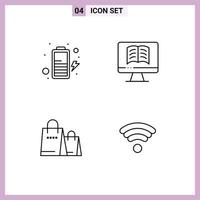 Stock Vector Icon Pack of 4 Line Signs and Symbols for battery shop computer bag wifi Editable Vector Design Elements