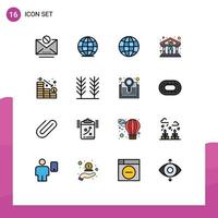 Mobile Interface Flat Color Filled Line Set of 16 Pictograms of decrease building world theater play Editable Creative Vector Design Elements