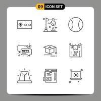 Set of 9 Modern UI Icons Symbols Signs for discount education sport cap message Editable Vector Design Elements