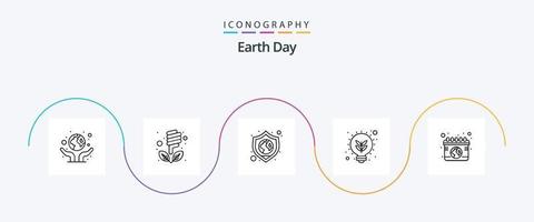 Earth Day Line 5 Icon Pack Including earth . thought. protect. light bulb. ecology vector