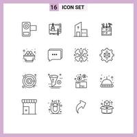 Pictogram Set of 16 Simple Outlines of box monastery construction modern christian Editable Vector Design Elements