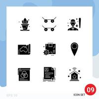 Set of 9 Modern UI Icons Symbols Signs for configuration travel player map country Editable Vector Design Elements