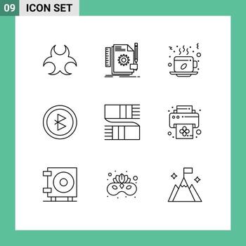 User Interface Pack of 9 Basic Outlines of accessories connection support bluetooth drink Editable Vector Design Elements