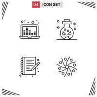 Set of 4 Modern UI Icons Symbols Signs for laptop hobby sound waves ritual note book Editable Vector Design Elements