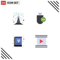 Mobile Interface Flat Icon Set of 4 Pictograms of ecology book sustainable hardware repair Editable Vector Design Elements