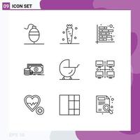 Group of 9 Modern Outlines Set for baby payment analysis investment report Editable Vector Design Elements