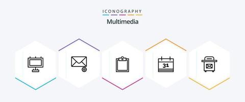 multimedia 25 línea icono paquete incluso . . tarea. buzón. correo vector