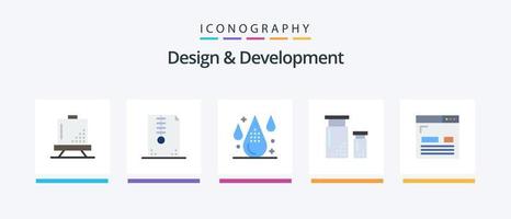 Design and Development Flat 5 Icon Pack Including design. coding. design. drop. design. Creative Icons Design vector