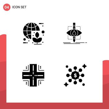 moderno conjunto de 4 4 sólido glifos pictografía de global Ciencias mundo supervisión base de datos editable vector diseño elementos
