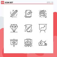 Universal Icon Symbols Group of 9 Modern Outlines of arrow trust chart expensive jewelry Editable Vector Design Elements