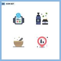 4 User Interface Flat Icon Pack of modern Signs and Symbols of technology science cosmetics skincare night Editable Vector Design Elements