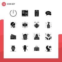 16 Thematic Vector Solid Glyphs and Editable Symbols of tablet chatting mobile message chat Editable Vector Design Elements