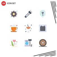 Modern Set of 9 Flat Colors and symbols such as cocktail hot coffee access coffee shield Editable Vector Design Elements