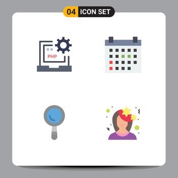 4 Thematic Vector Flat Icons and Editable Symbols of code search development date building Editable Vector Design Elements