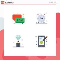 4 Thematic Vector Flat Icons and Editable Symbols of faq gems support clock jewel Editable Vector Design Elements