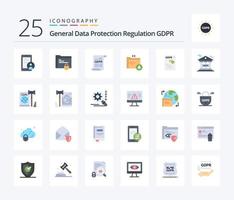 Gdpr 25 Flat Color icon pack including data. gdpr. safe folder. folder. general data protection vector