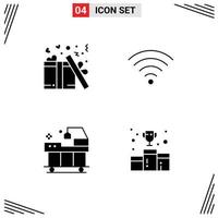 Pack of 4 creative Solid Glyphs of gift service valentine wifi award Editable Vector Design Elements