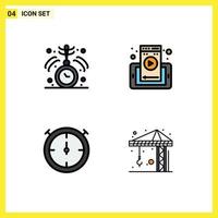 4 Universal Filledline Flat Colors Set for Web and Mobile Applications clock timer medical phone construction Editable Vector Design Elements