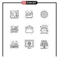 9 User Interface Outline Pack of modern Signs and Symbols of logo badge setting table library Editable Vector Design Elements