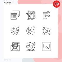 Pack of 9 Modern Outlines Signs and Symbols for Web Print Media such as globe security draw phone mobile Editable Vector Design Elements