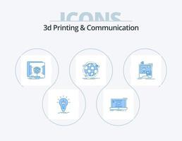 3d Printing And Communication Blue Icon Pack 5 Icon Design. internet. data. sync. scanner. holographic vector