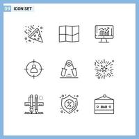 Set of 9 Modern UI Icons Symbols Signs for wrist grip kpi user target Editable Vector Design Elements