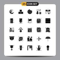 Pack of 25 Modern Solid Glyphs Signs and Symbols for Web Print Media such as toolbox construction donut treatment medical Editable Vector Design Elements
