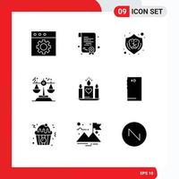 9 Thematic Vector Solid Glyphs and Editable Symbols of love law idea judgment conclusion Editable Vector Design Elements