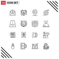 Pack of 16 Modern Outlines Signs and Symbols for Web Print Media such as transport road location water flow Editable Vector Design Elements