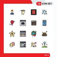 16 User Interface Flat Color Filled Line Pack of modern Signs and Symbols of flying baloon full thinking down cinematography Editable Creative Vector Design Elements