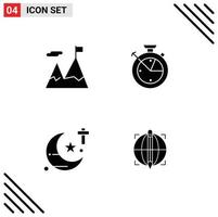 Set of 4 Commercial Solid Glyphs pack for accomplished religious motivation clock theology Editable Vector Design Elements