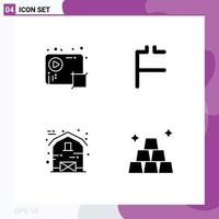 Pack of 4 Modern Solid Glyphs Signs and Symbols for Web Print Media such as audio barn production coin house Editable Vector Design Elements