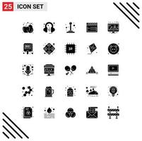 25 User Interface Solid Glyph Pack of modern Signs and Symbols of bid news switch media video Editable Vector Design Elements