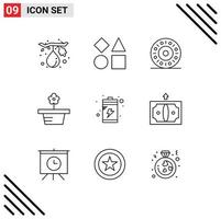 Outline Pack of 9 Universal Symbols of device battery donut present nature Editable Vector Design Elements