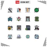Modern Set of 16 Flat Color Filled Lines and symbols such as tv watch design time pencil Editable Creative Vector Design Elements