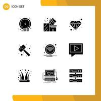 9 Universal Solid Glyphs Set for Web and Mobile Applications watch kit pound shopping mallet value Editable Vector Design Elements